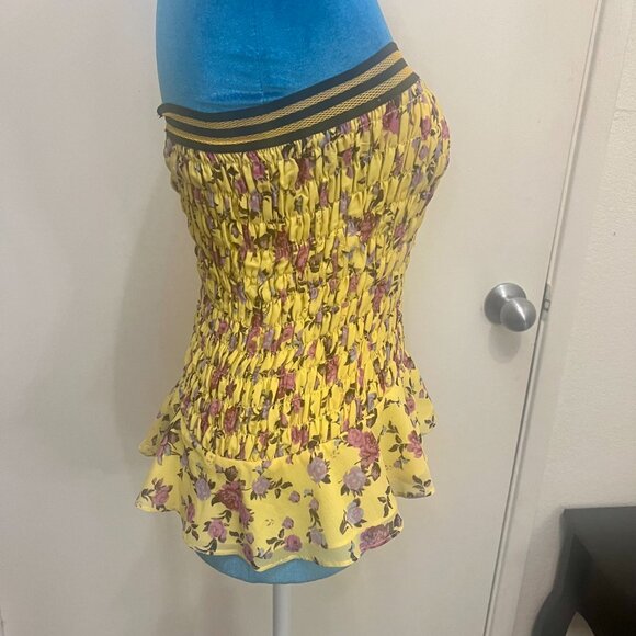 For Love & Lemons Odette Silk Smocked Floral Skirt Ruffled Yellow Size XSYellow - Picture 9 of 11